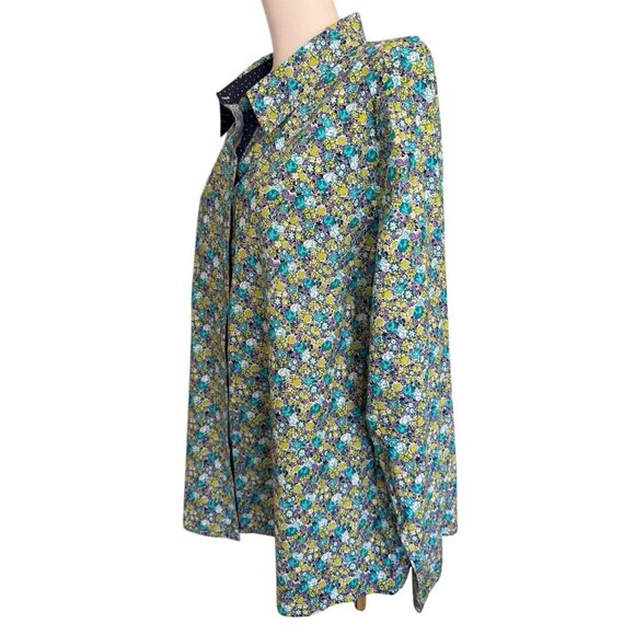 Caribbean Joe Floral Collared Long Roll Tab Sleeve Button Up Shirt Women 3X - Picture 2 of 13